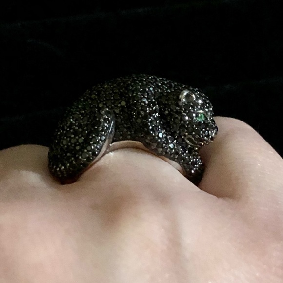 Park Avenue Collection Sterling Silver 5.06ctw Black Spinel Panther Ring Size 8 - Picture 4 of 14